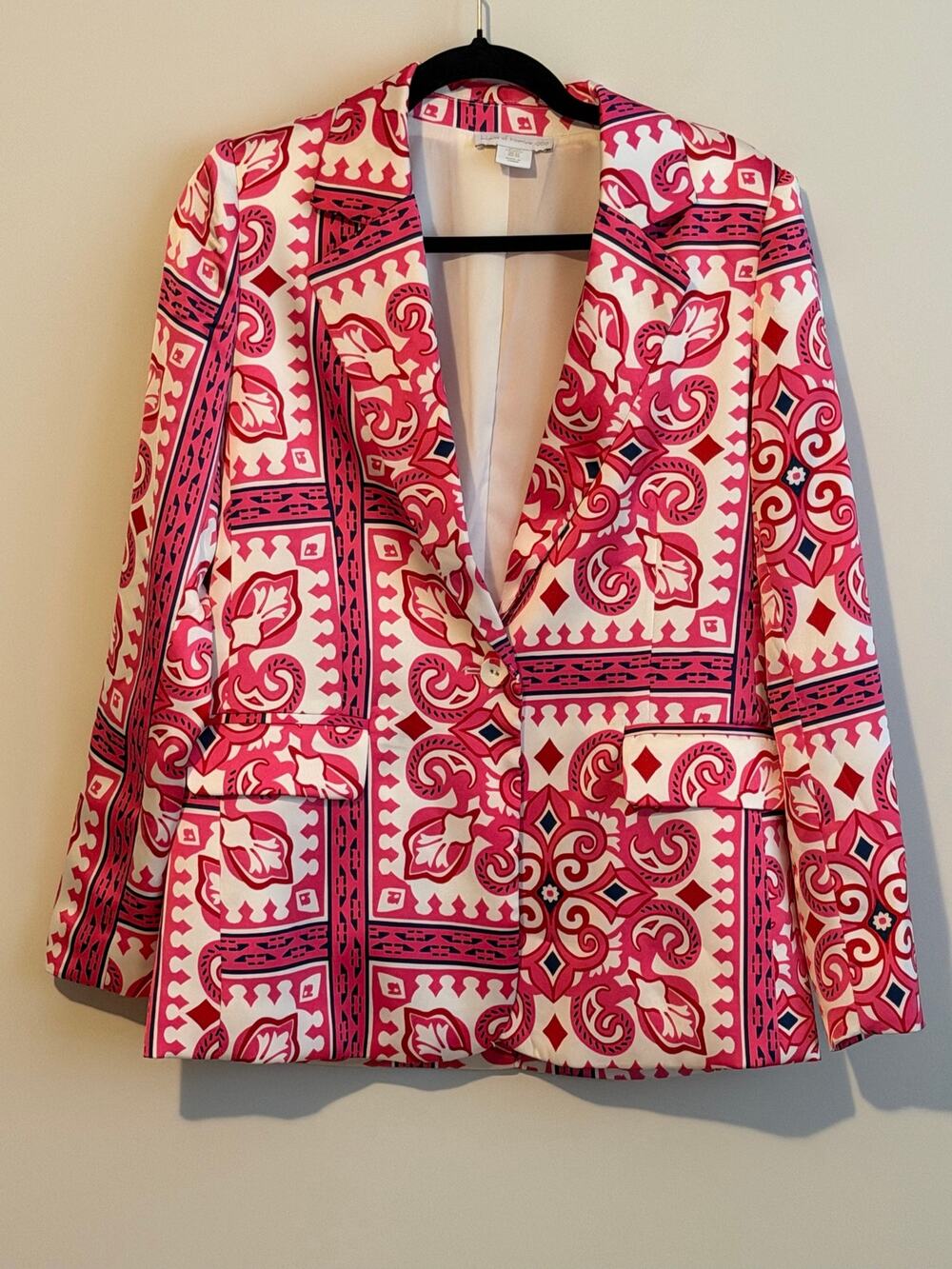 House of Harlow 1960 Pink Paisley Blazer Jacket XS Fuchsia White Baroque